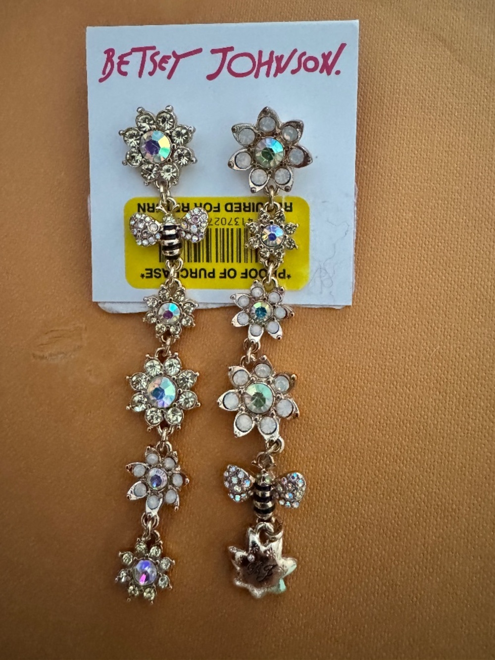 Betsy Johnson dangle style Bee Earrings New
